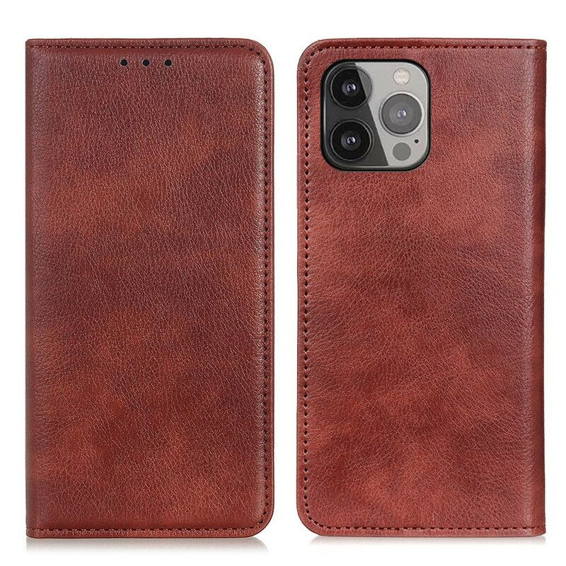 Folio Deksel iPhone 13 Pro Max Litchi Split Leather Beskyttelse Deksel