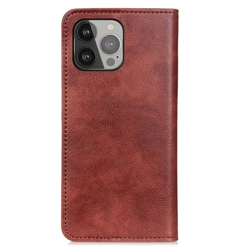 Folio Deksel iPhone 13 Pro Max Litchi Split Leather Beskyttelse Deksel