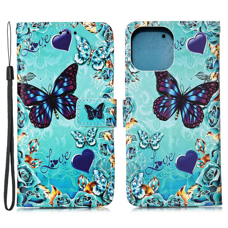 Folio Deksel iPhone 13 Pro Max Love Butterflies Strappy