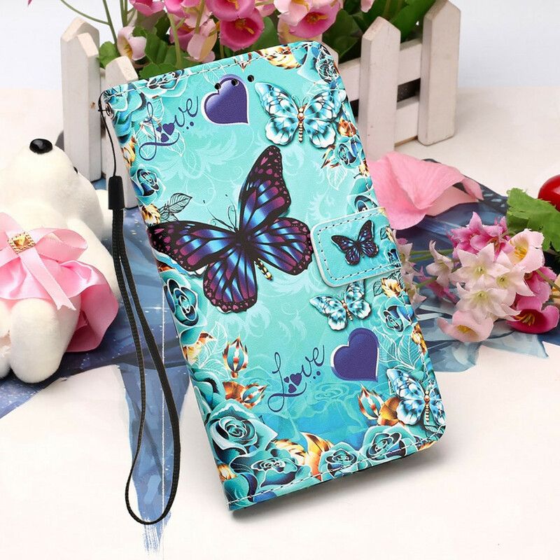 Folio Deksel iPhone 13 Pro Max Love Butterflies Strappy