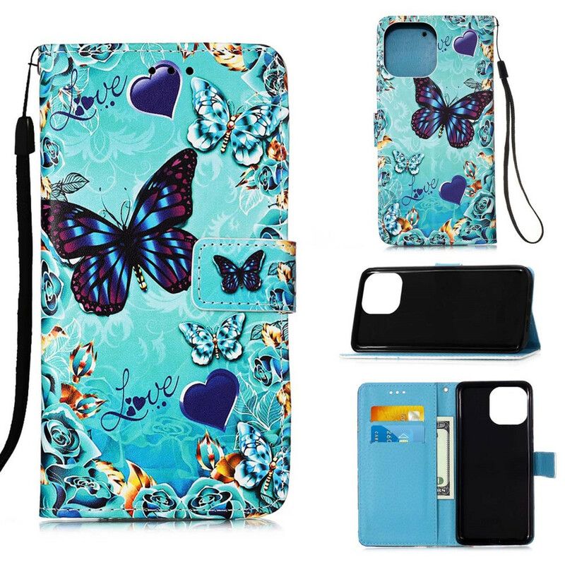 Folio Deksel iPhone 13 Pro Max Love Butterflies Strappy