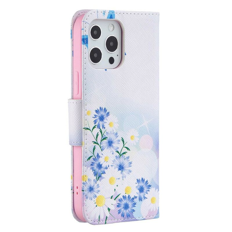 Folio Deksel iPhone 13 Pro Max Malte Sommerfugler Og Blomster