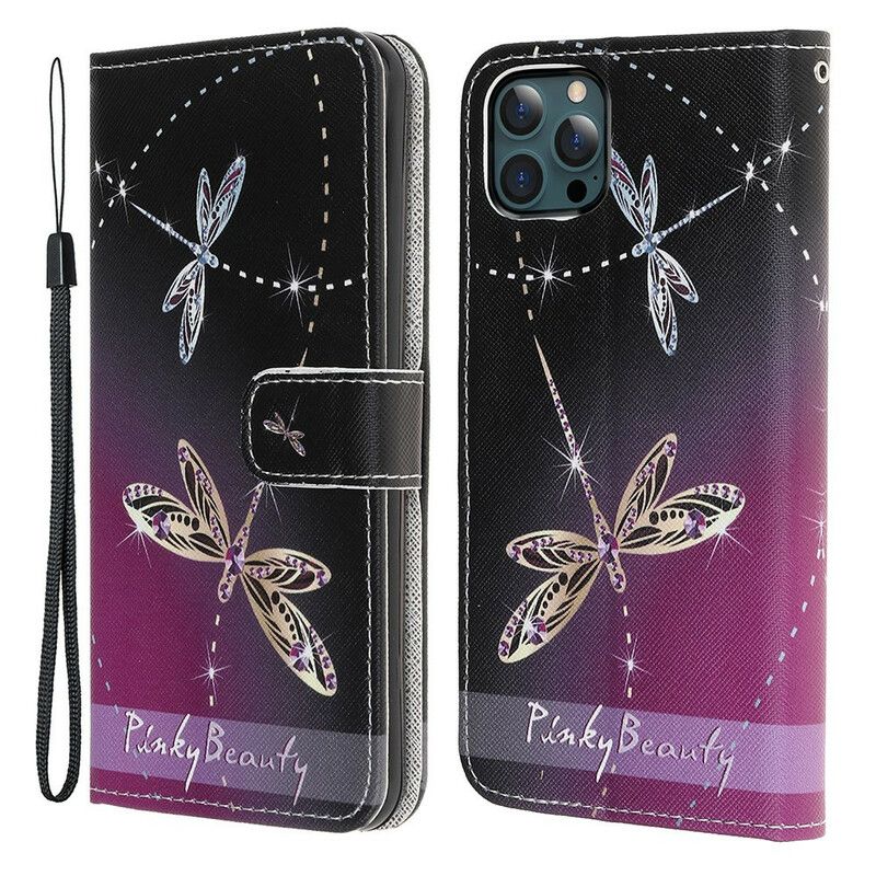 Folio Deksel iPhone 13 Pro Max Strappy Dragonflies