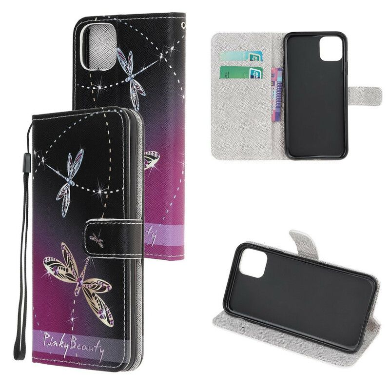 Folio Deksel iPhone 13 Pro Max Strappy Dragonflies