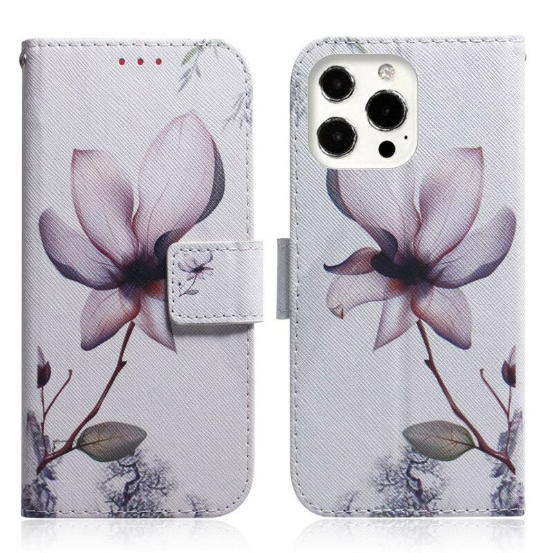 Folio Deksel Til iPhone 13 Pro Max Gammel Rosa Blomst