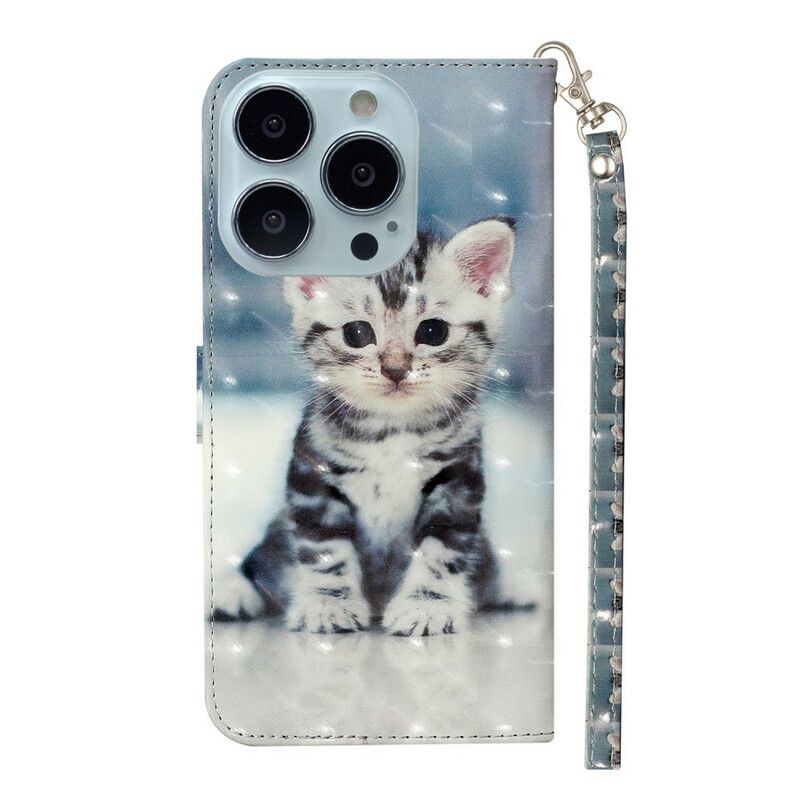 Folio Deksel Til iPhone 13 Pro Max Kitten Light Spots Strappy