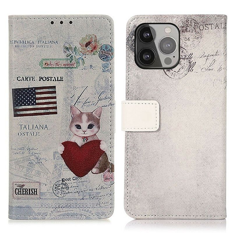 Folio Deksel Til iPhone 13 Pro Max Traveling Cat