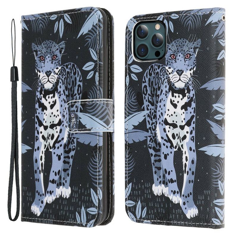 Lærdeksel Folio Deksel iPhone 13 Pro Max Mobildeksel Leopard Strappy