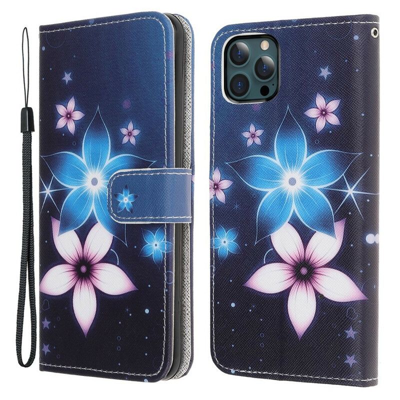 Lærdeksel Folio Deksel iPhone 13 Pro Max Mobildeksel Lunar Strappy Flowers