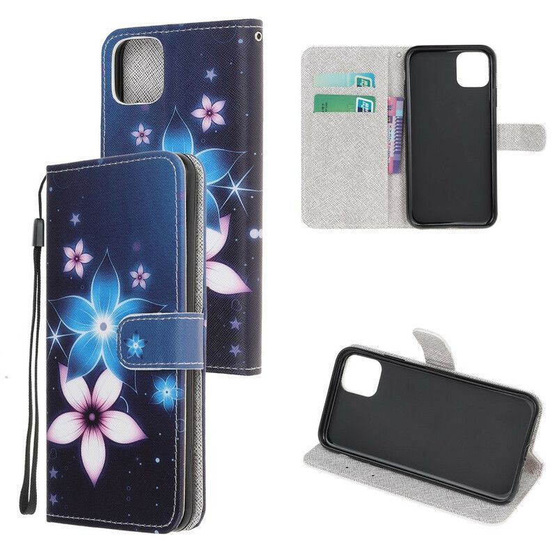 Lærdeksel Folio Deksel iPhone 13 Pro Max Mobildeksel Lunar Strappy Flowers