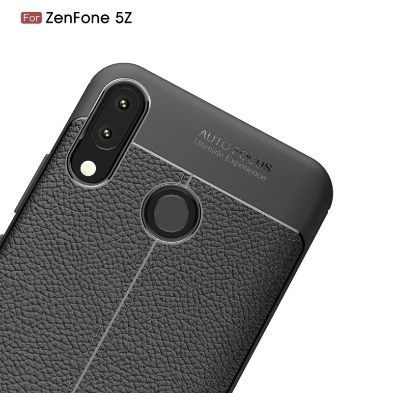 Deksel for Asus ZenFone 5 / 5Z Svart Dobbeltlinjet Litchi-Læreffekt