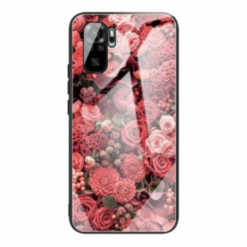 Deksel Til Xiaomi Redmi Note 10 / 10S Rose Blomster Herdet Glass