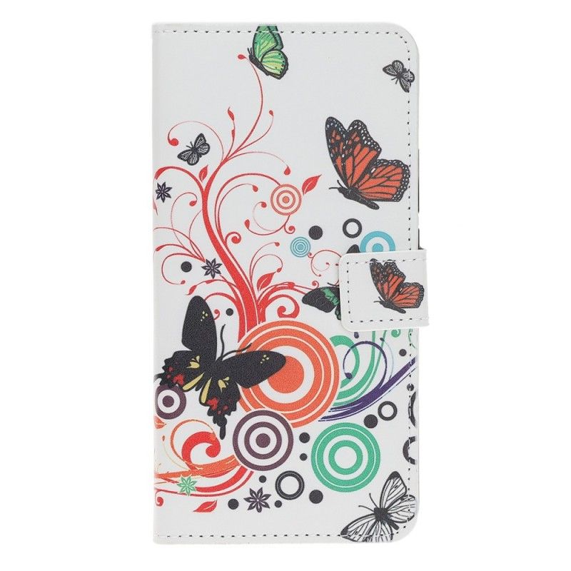 Folio Deksel Huawei Nova 5T Hvit Sommerfugler Og Blomster Anti-fall