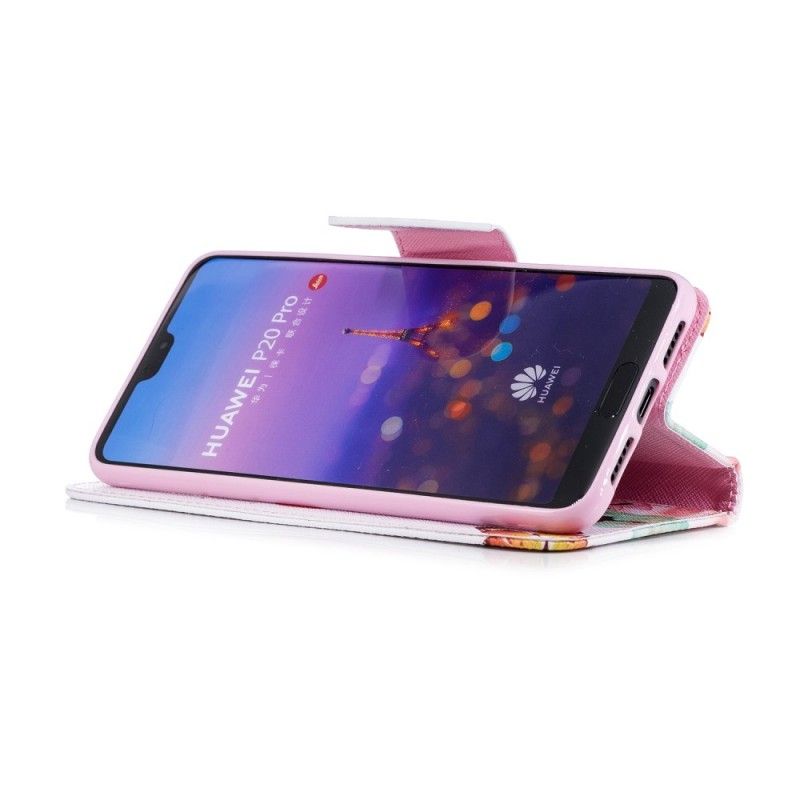 Folio Deksel Huawei P20 Pro Rose Malte Sommerfugler Og Blomster