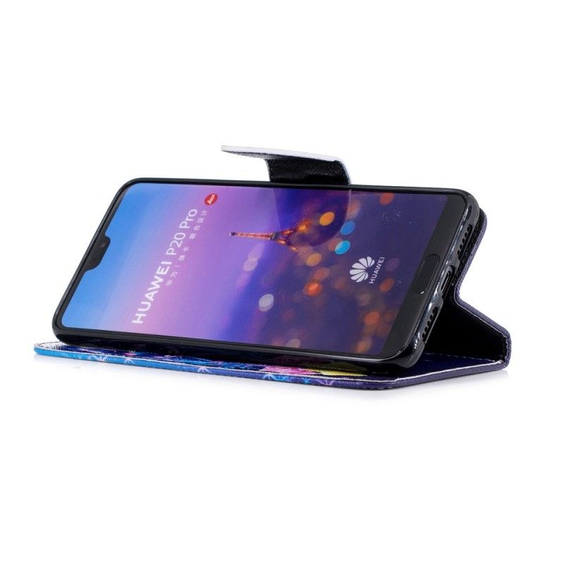 Lærdeksel Folio Deksel Huawei P20 Pro Rosa Mobildeksel Sommerfugler Om Natten