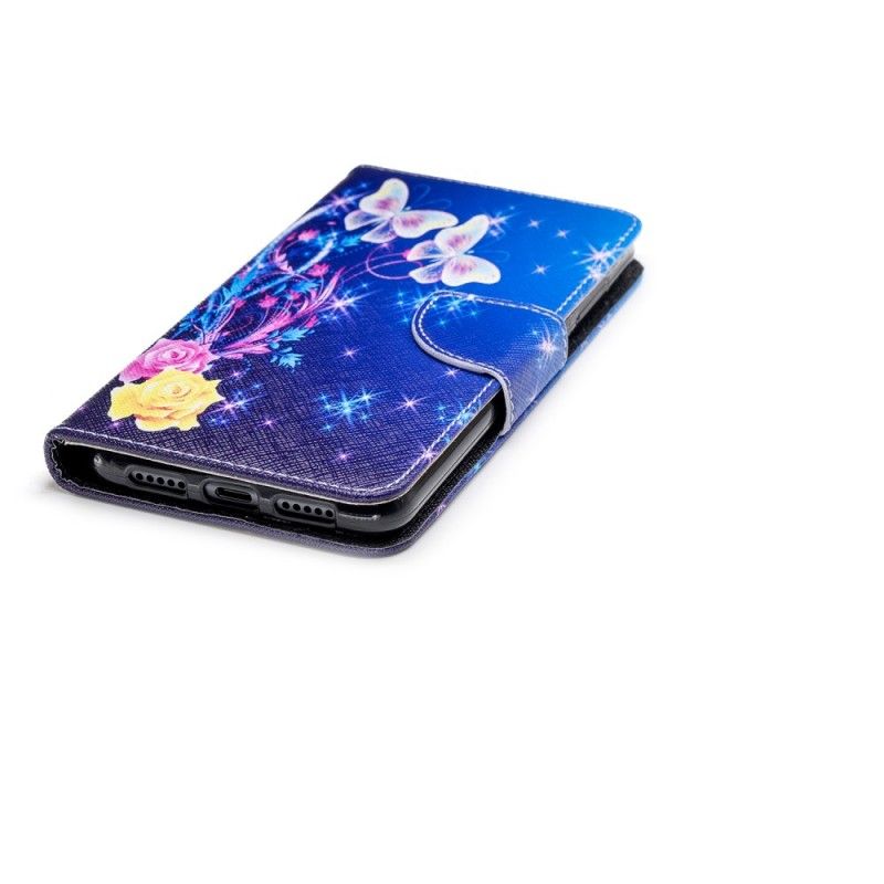 Lærdeksel Folio Deksel Huawei P20 Pro Rosa Mobildeksel Sommerfugler Om Natten