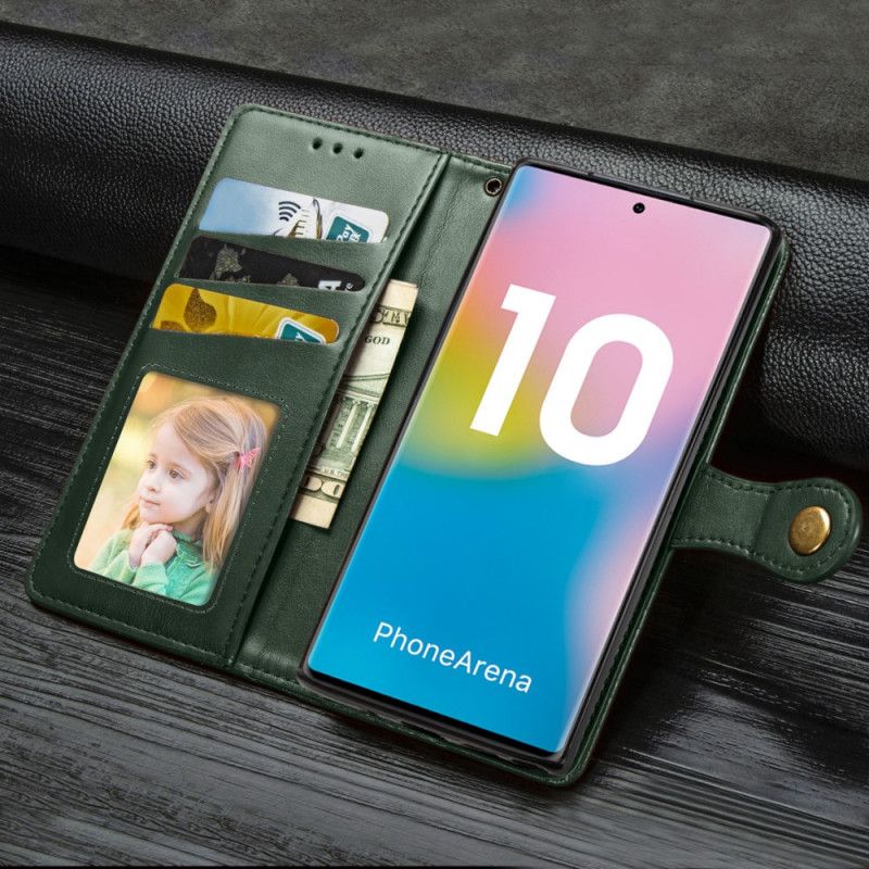 Folio Deksel for Samsung Galaxy Note 10 Svart Slank Kunstlær Med Stropp