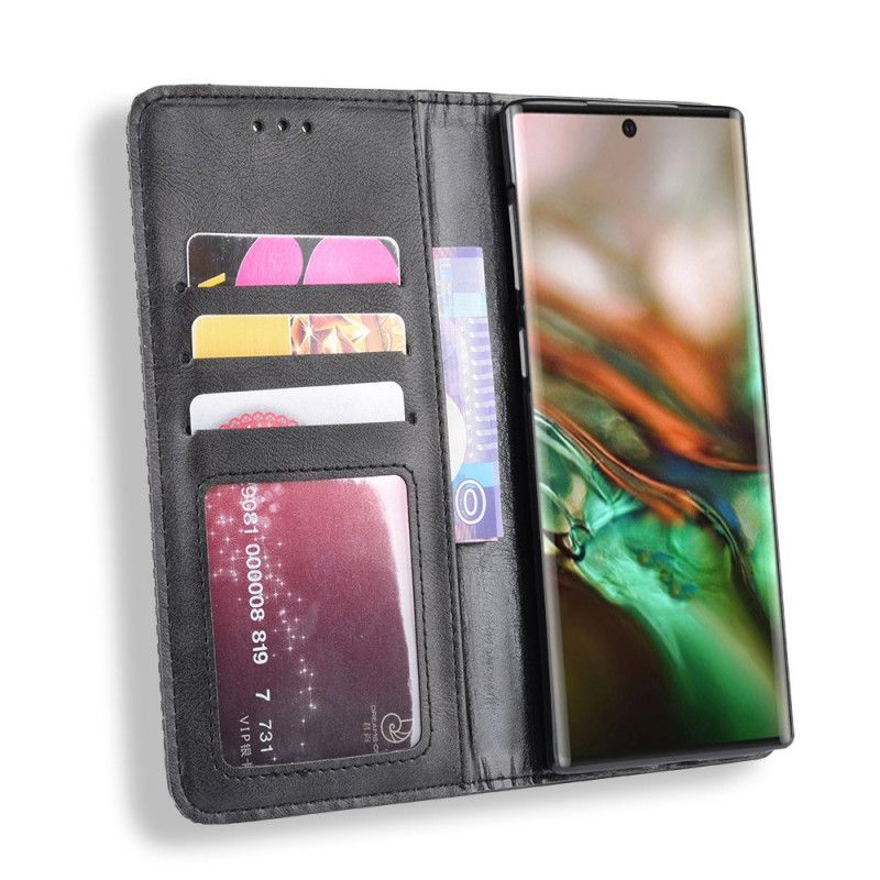 Folio Deksel Samsung Galaxy Note 10 Svart Stilisert Vintage-Skinneffekt