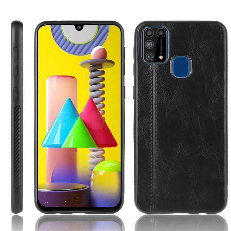 Deksel for Samsung Galaxy M31 Svart Sydd Skinneffekt