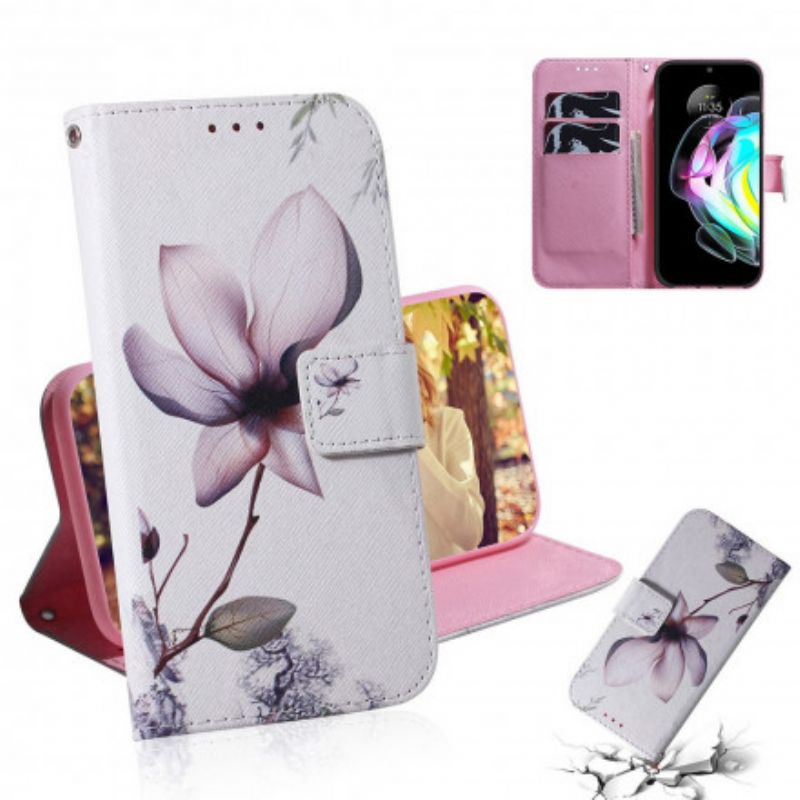 Folio Deksel Motorola Edge 20 Gammel Rosa Blomst