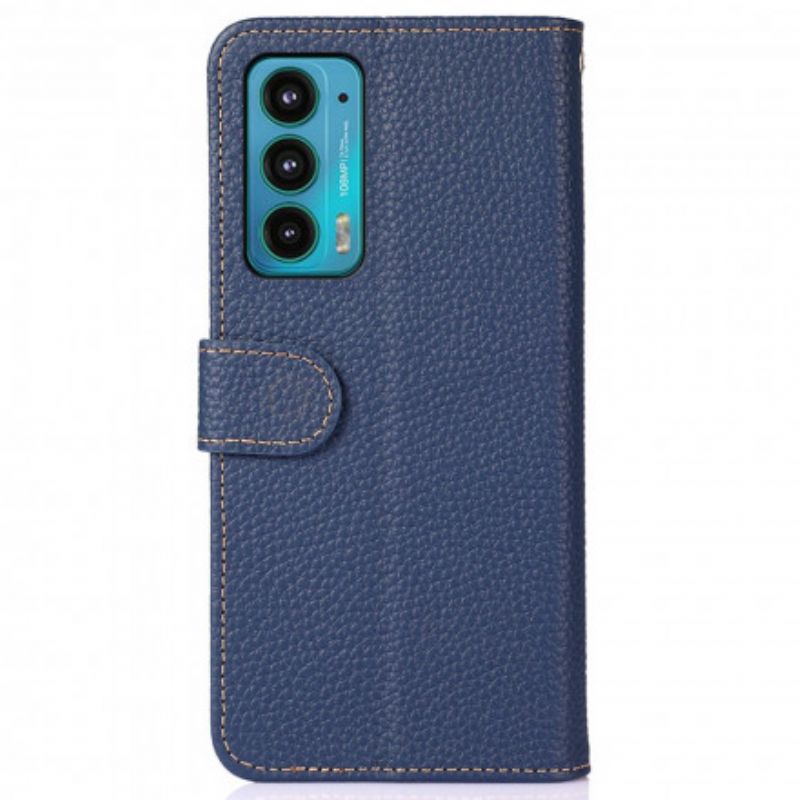 Folio Deksel Motorola Edge 20 Litchi Leather Khazneh Rfid Beskyttelse Deksel