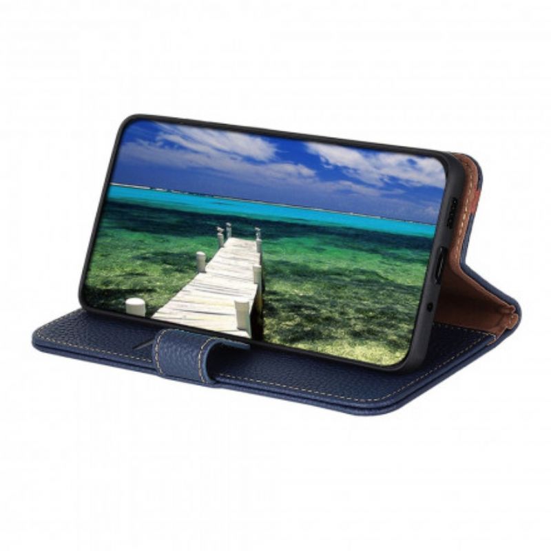 Folio Deksel Motorola Edge 20 Litchi Leather Khazneh Rfid Beskyttelse Deksel