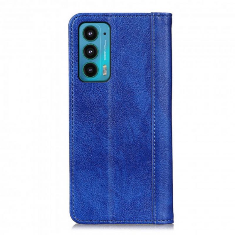 Folio Deksel Motorola Edge 20 Litchi Split Leather-versjon Beskyttelse Deksel