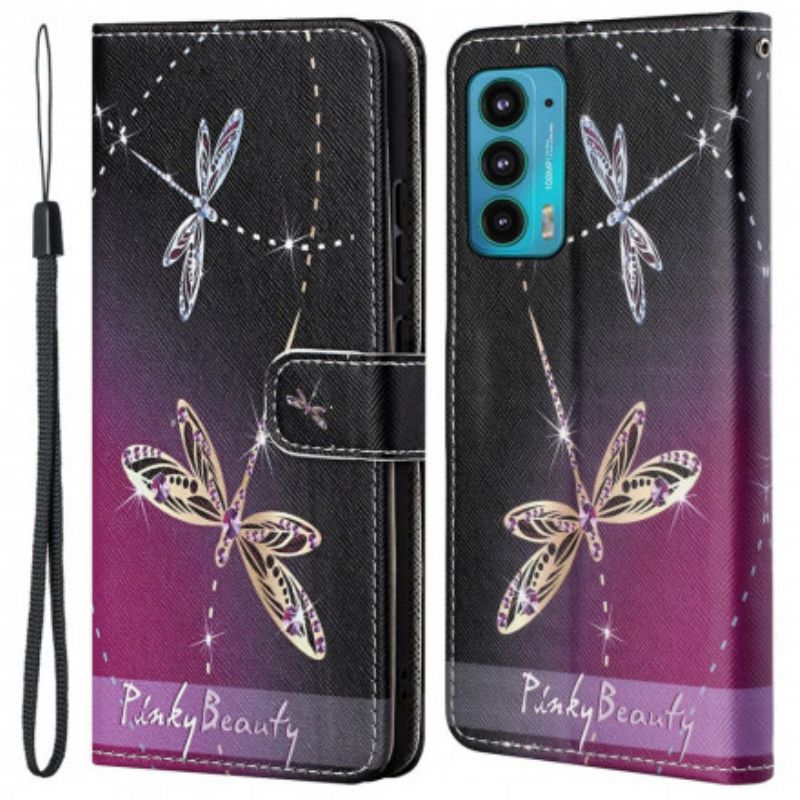 Folio Deksel Motorola Edge 20 Strappy Dragonflies Beskyttelse Deksel