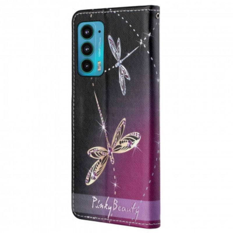 Folio Deksel Motorola Edge 20 Strappy Dragonflies Beskyttelse Deksel