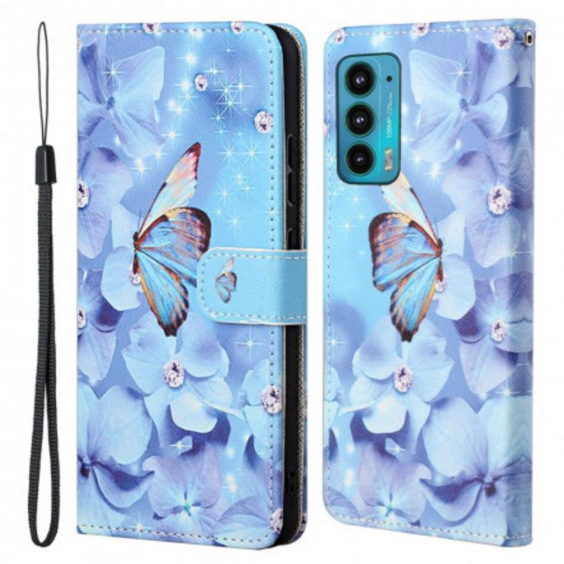 Folio Deksel Til Motorola Edge 20 Diamond Strappy Butterflies