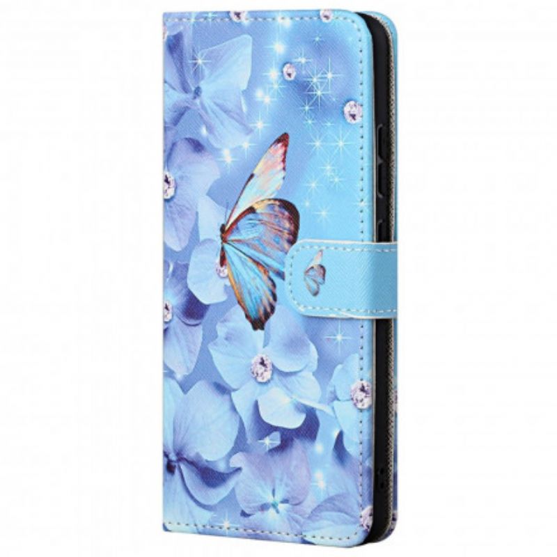 Folio Deksel Til Motorola Edge 20 Diamond Strappy Butterflies