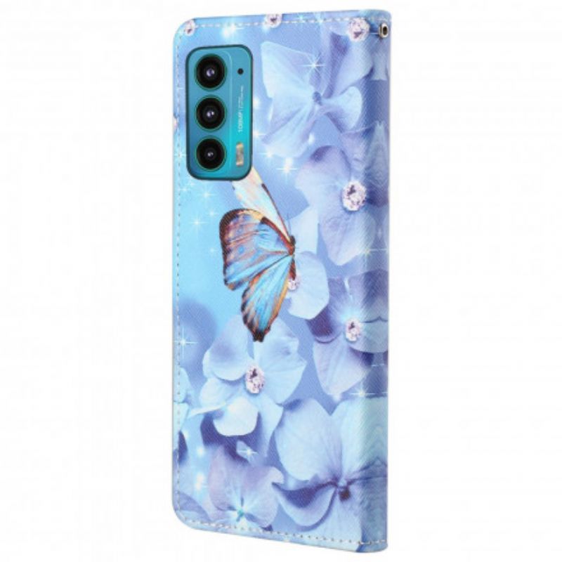 Folio Deksel Til Motorola Edge 20 Diamond Strappy Butterflies