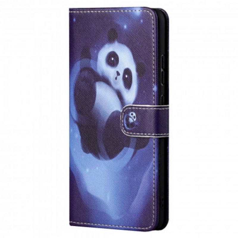 Lærdeksel Folio Deksel Motorola Edge 20 Mobildeksel Panda Space Strappy