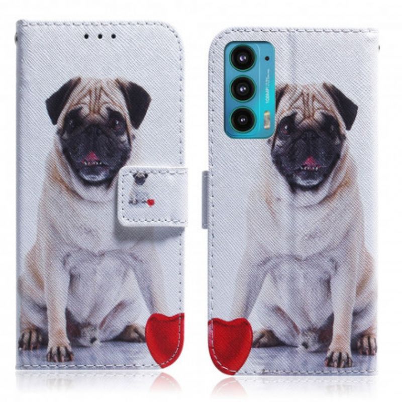 Lærdeksel Folio Deksel Motorola Edge 20 Mobildeksel Pug Dog