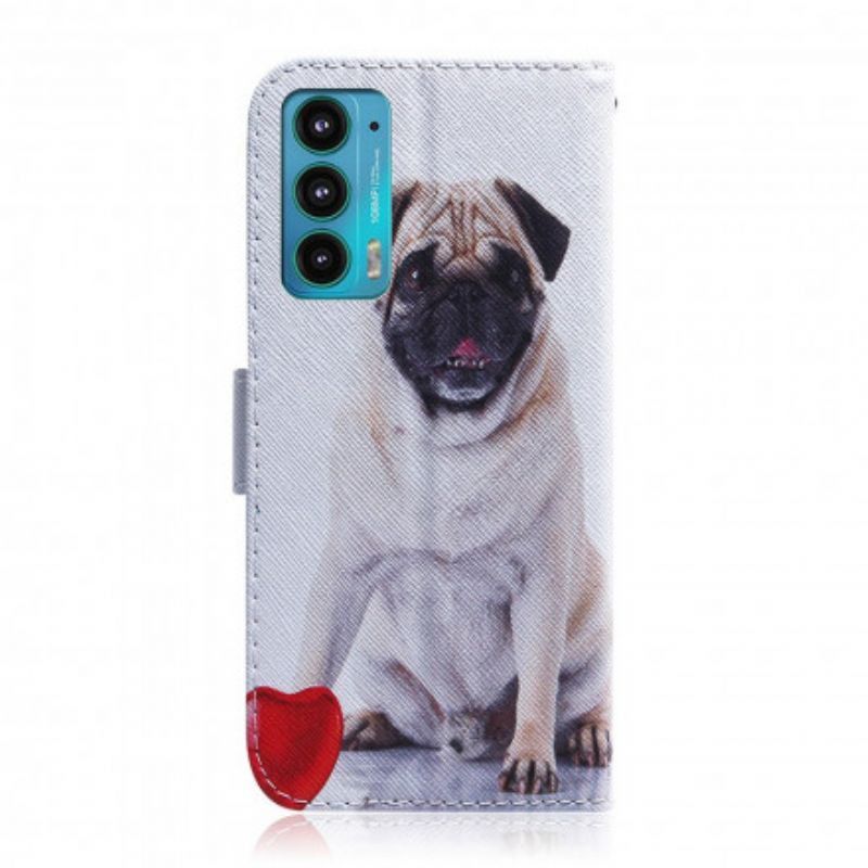 Lærdeksel Folio Deksel Motorola Edge 20 Mobildeksel Pug Dog