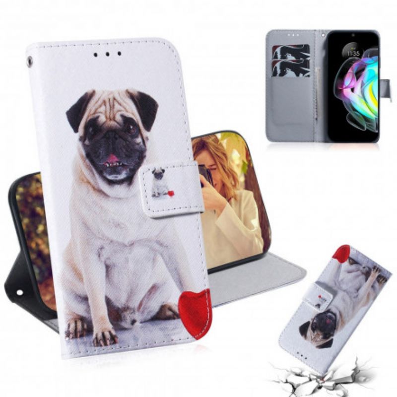 Lærdeksel Folio Deksel Motorola Edge 20 Mobildeksel Pug Dog