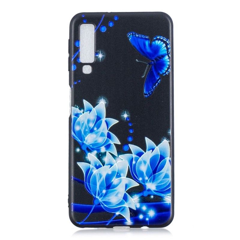 Deksel Samsung Galaxy A7 Sommerfugl Og Blå Blomster