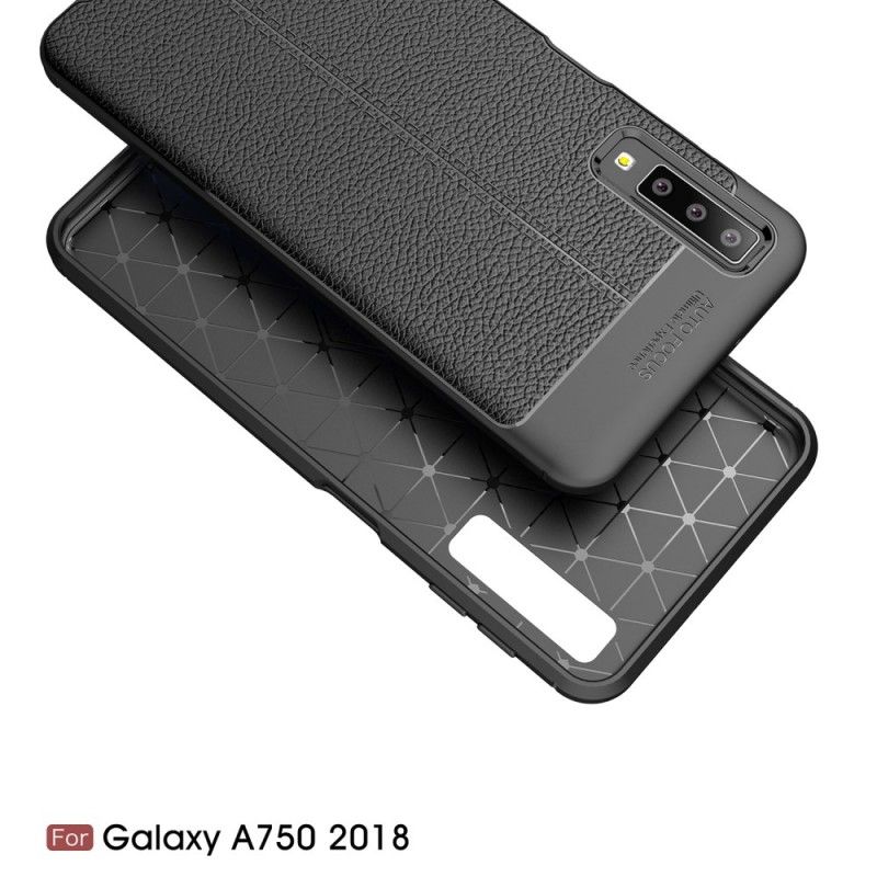 Deksel Samsung Galaxy A7 Svart Dobbeltlinjet Litchi-Effekt