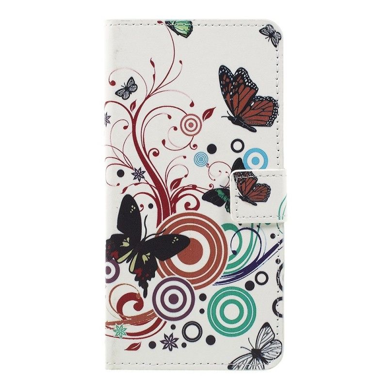 Folio Deksel Samsung Galaxy A7 Hvit Design Sommerfugler Og Blomster