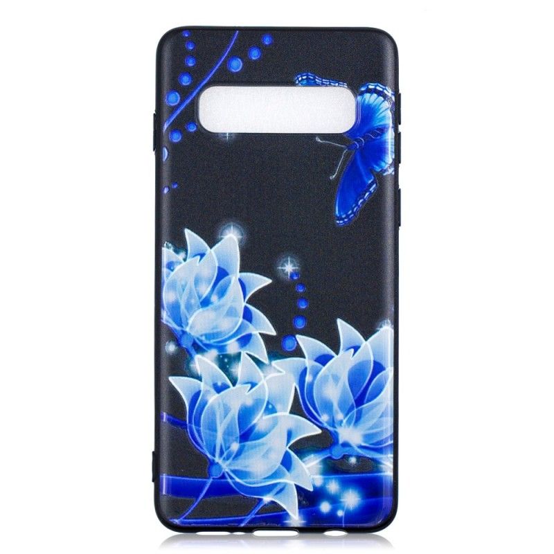 Deksel for Samsung Galaxy S10 Sommerfugl Og Blå Blomster