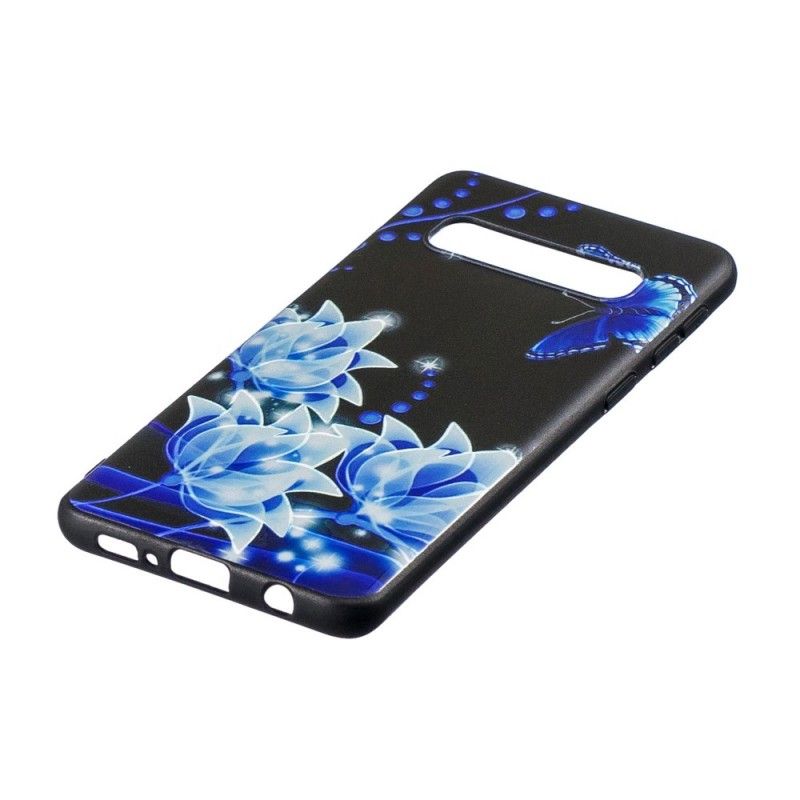 Deksel for Samsung Galaxy S10 Sommerfugl Og Blå Blomster