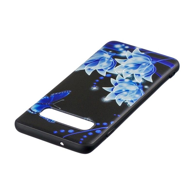 Deksel for Samsung Galaxy S10 Sommerfugl Og Blå Blomster