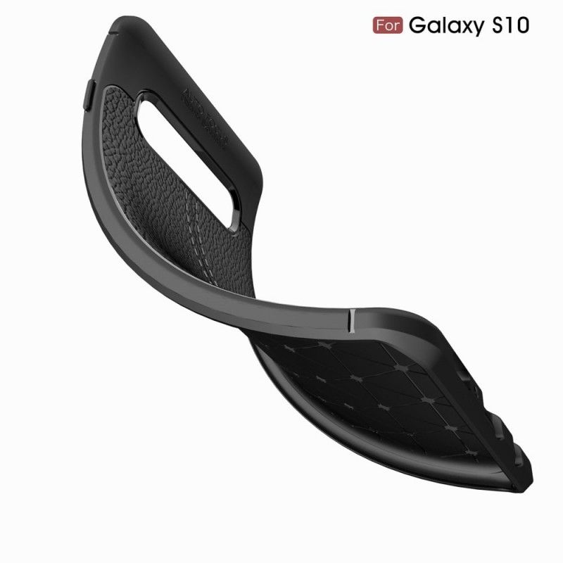 Deksel for Samsung Galaxy S10 Svart Dobbeltlinjet Litchi-Effekt