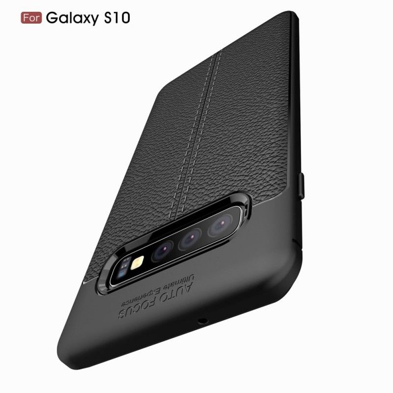 Deksel for Samsung Galaxy S10 Svart Dobbeltlinjet Litchi-Effekt