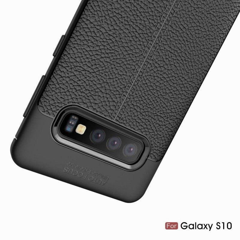 Deksel for Samsung Galaxy S10 Svart Dobbeltlinjet Litchi-Effekt