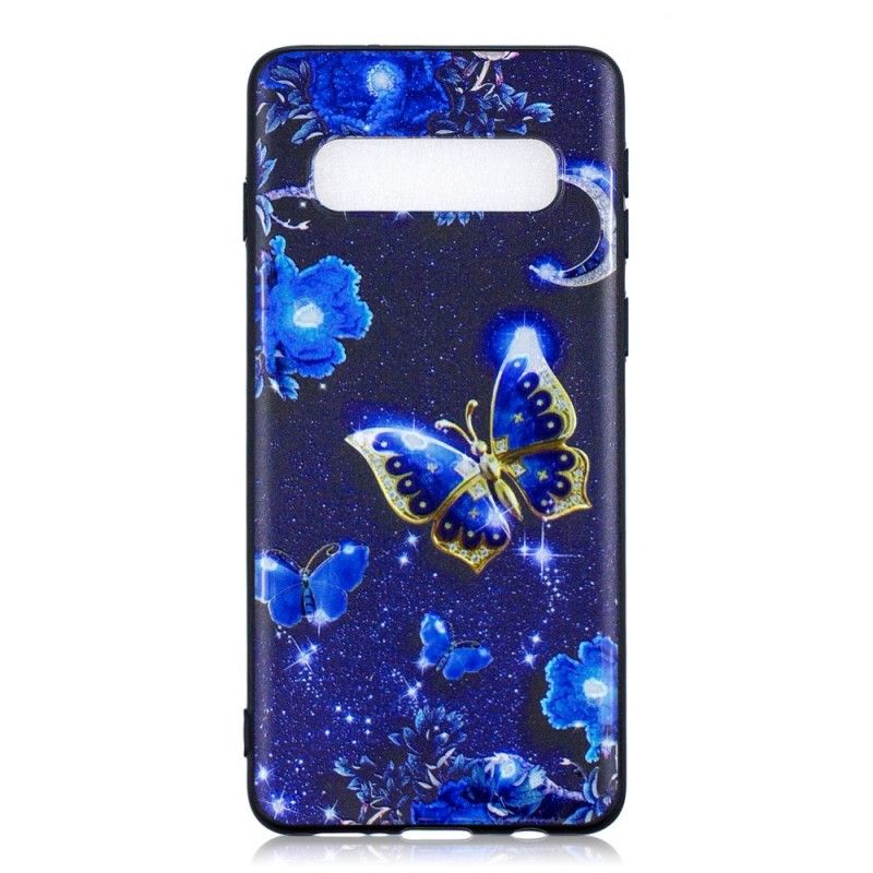 Deksel Samsung Galaxy S10 Mobildeksel Gylden Sommerfugl