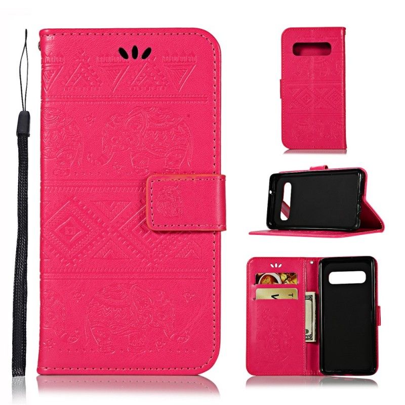 Folio Deksel for Samsung Galaxy S10 Magenta Stammeelefanter I Imitert Skinn