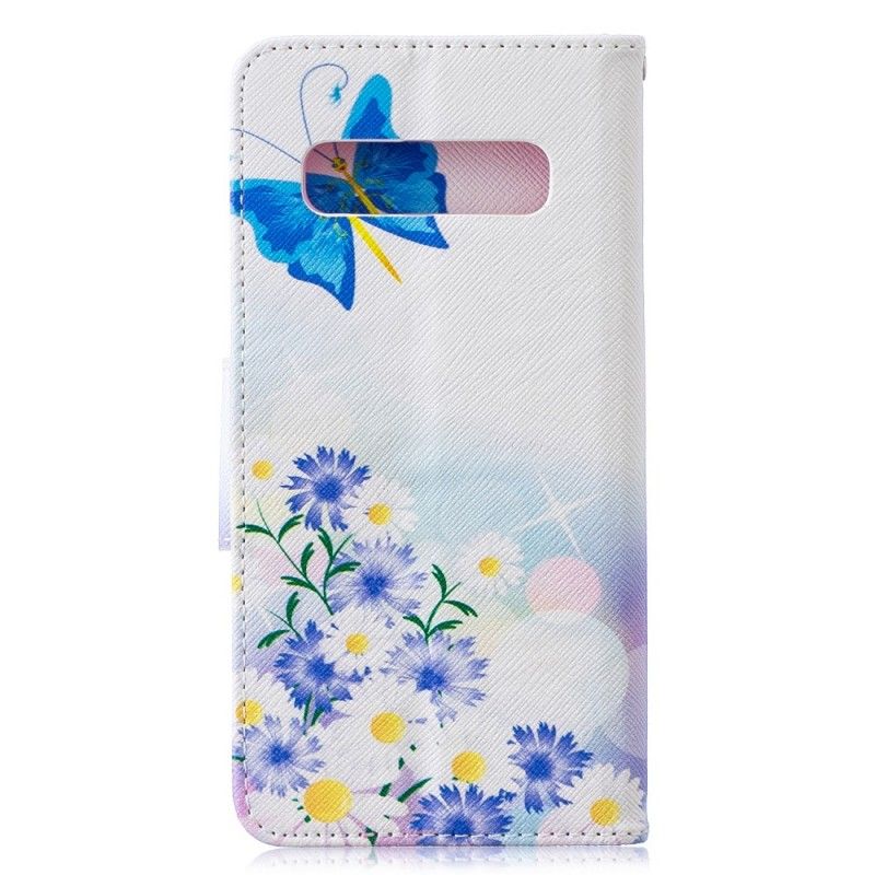 Folio Deksel Samsung Galaxy S10 Magenta Malte Sommerfugler Og Blomster