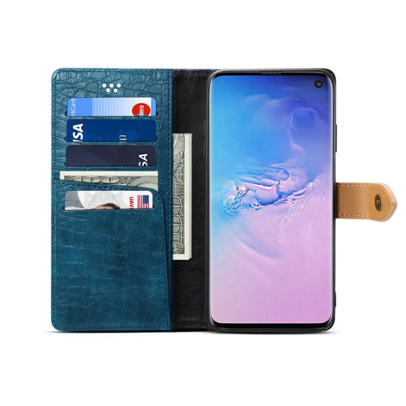 Folio Deksel Samsung Galaxy S10 Svart Krokodille Og Belte