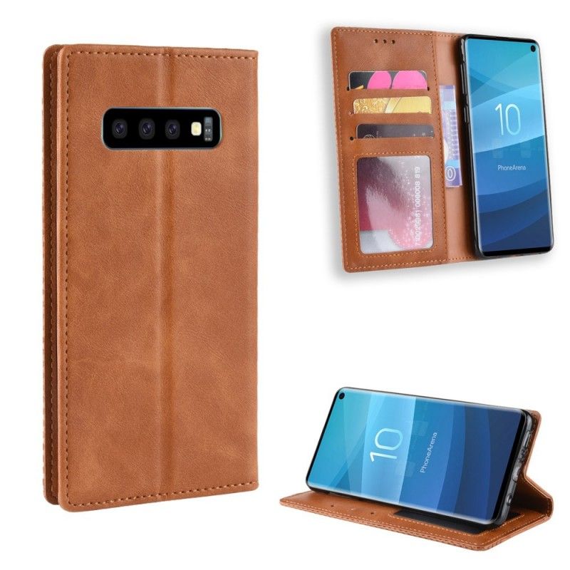 Folio Deksel Samsung Galaxy S10 Svart Mobildeksel Stilisert Vintage-Skinneffekt